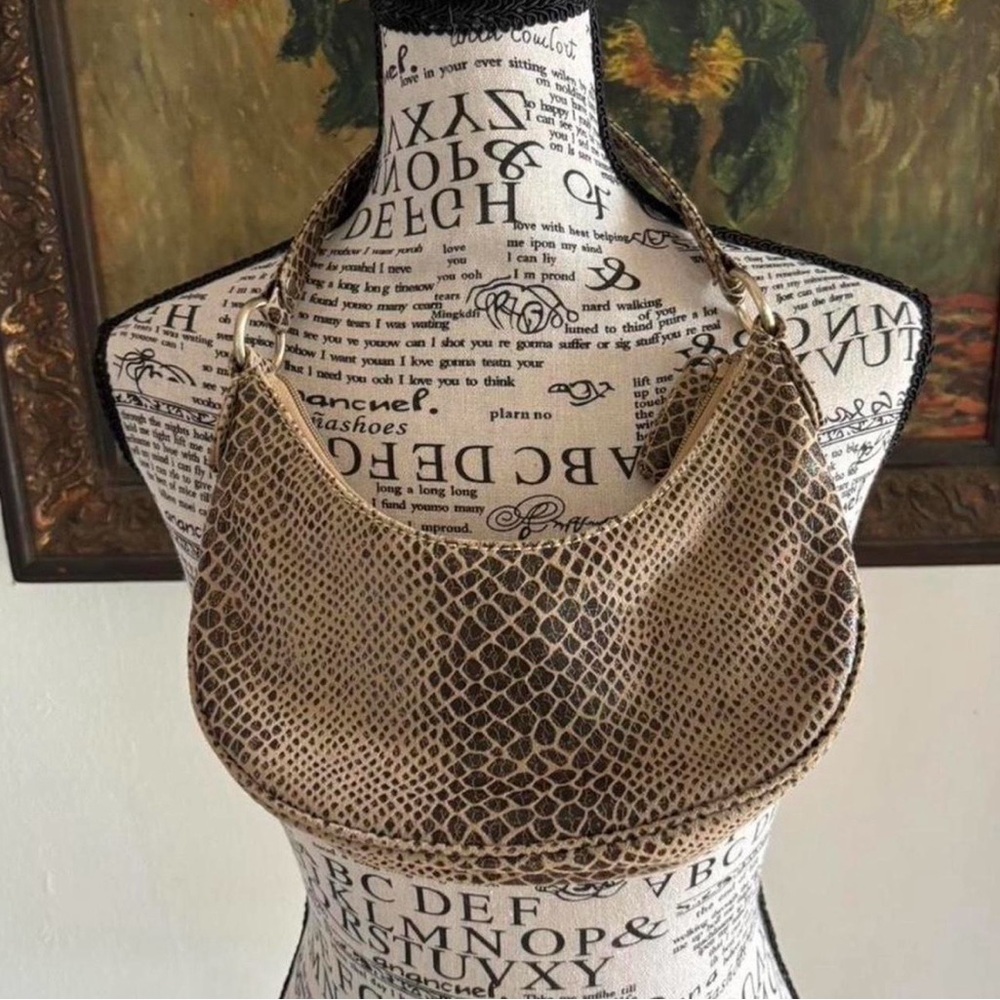Y2K Nine West Beige and Brown Snake-Print Mini Hobo Bag